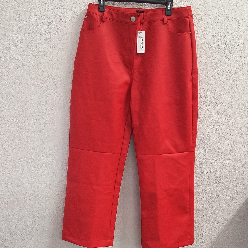 Nasty Gal Red Straight Edgy Faux Leather Vegan Statement Trousers